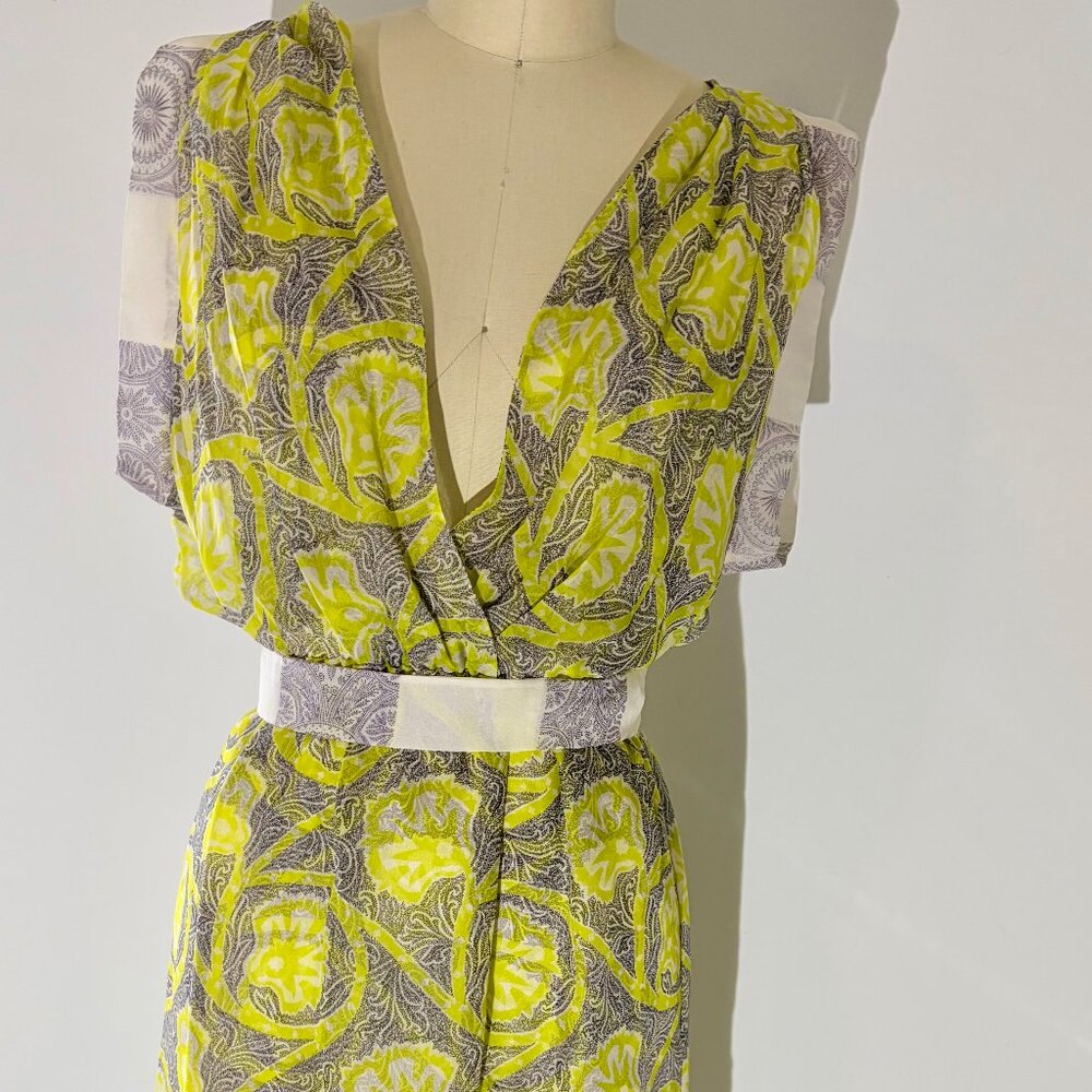 Vintage Y2K Jill Stuart Silk Yellow & Black Lined kimono Dress - 2, Never Worn!